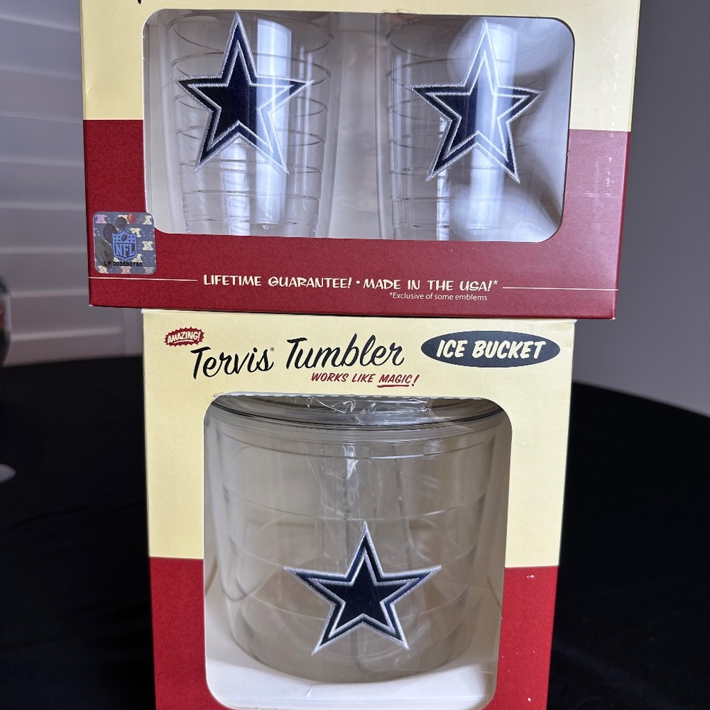 Rare Tervis Dallas Cowboys Ice bucket and two 16 oz tumblers